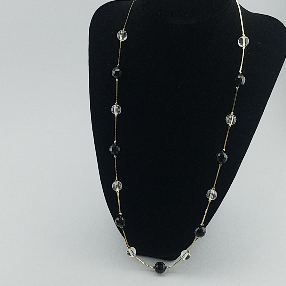 Trifari Gold Clear Black Crystal Chain Necklace